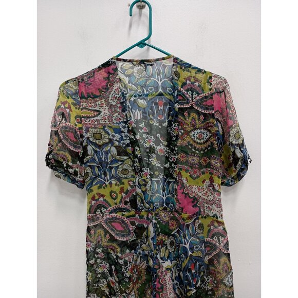 Cabi BOHO Y2K Kimono Womens Small Floral Chiffon Sheer Short Sleeve Tie Top #543 - Picture 7 of 8
